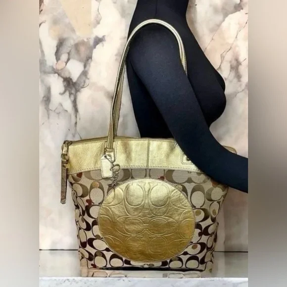 Coach Gold and Brown Tote Bag - Picture 2 of 16